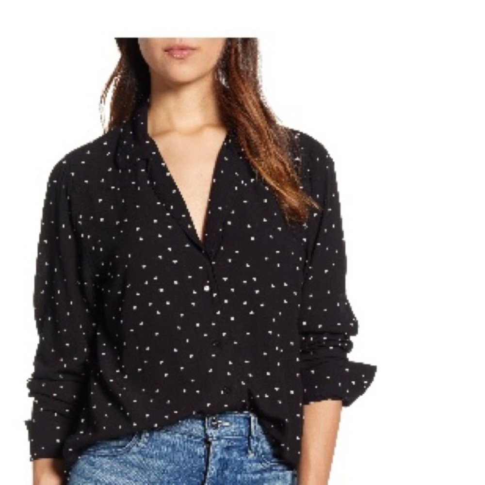 Lucky Brand Heart Dot Print Oversize Button Front Shirt
